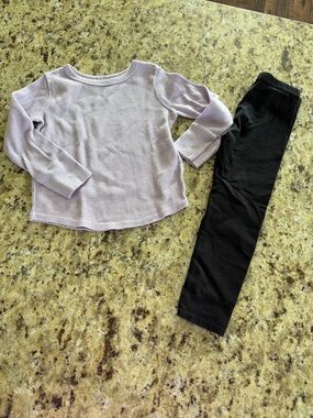 Lilac Waffle Knit Long Sleeve Top with Black Leggings Set 3t